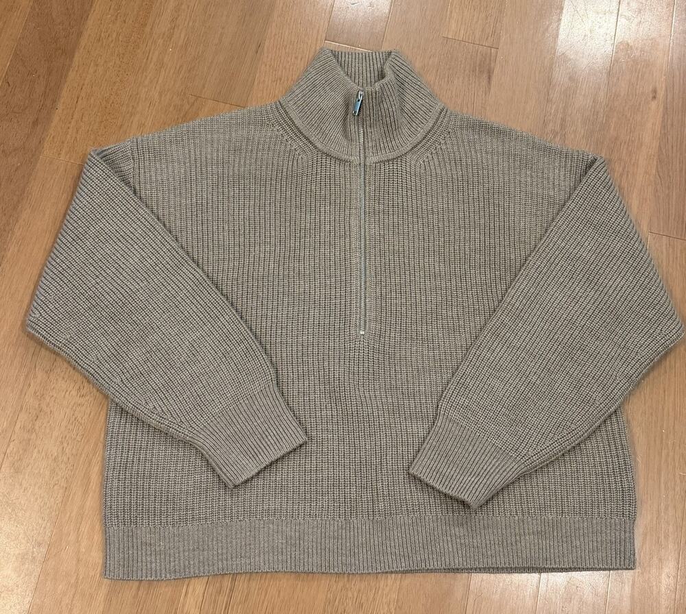 Quince 100% Merino Wool Quarter Zip Sweater XL Brown Ribbed Mock Neck Pullover